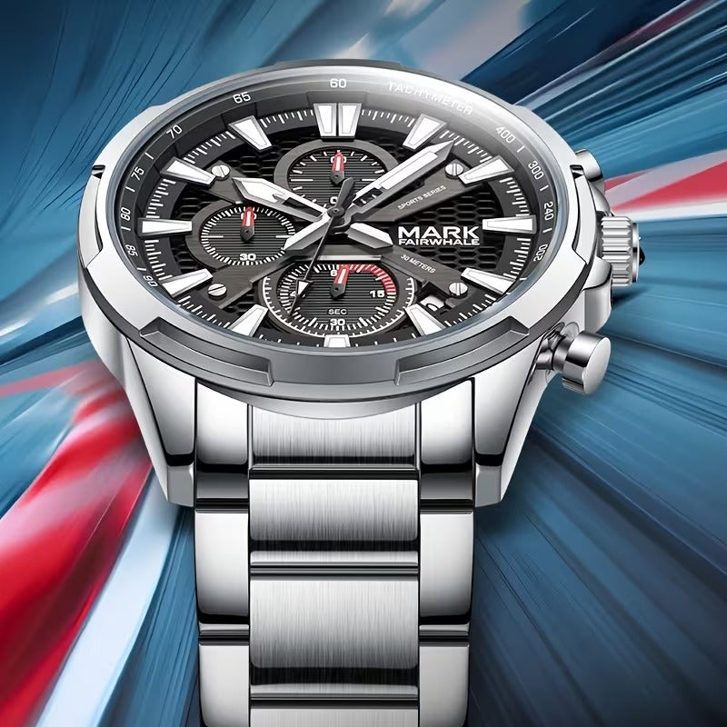 Mark Fairwhale FW-5032 Men's Chronograph Quartz Watch – Stainless Steel, 3-Eye Luminous Dial, 3BAR Water Resistant
